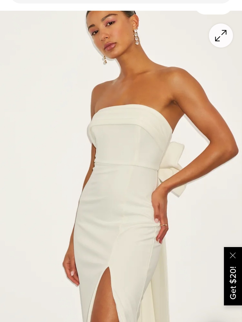 Lulu's Ivory Strapless Column Dress with Side Bow